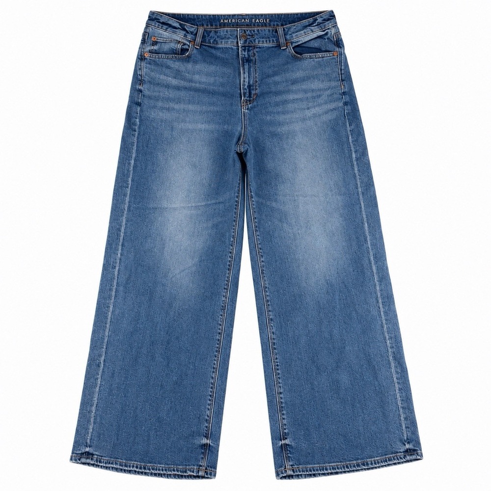 American Eagle Womens Super High-Rise Baggy Wide Leg Jeans 14 Meas: 34x27
